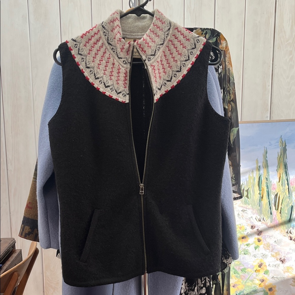 Woolrich Black and Cream Fair Isle Vest